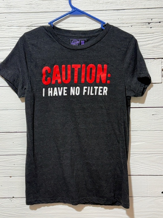 Crazy Dog T-Shirts Tops - CAUTION: I Have No Filter Graphic Tee - Dark Gray Red & White Lettering Medium